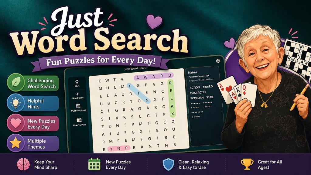 Just Word Search — fun puzzles for every day, with multiple themes, helpful hints, and Nonni