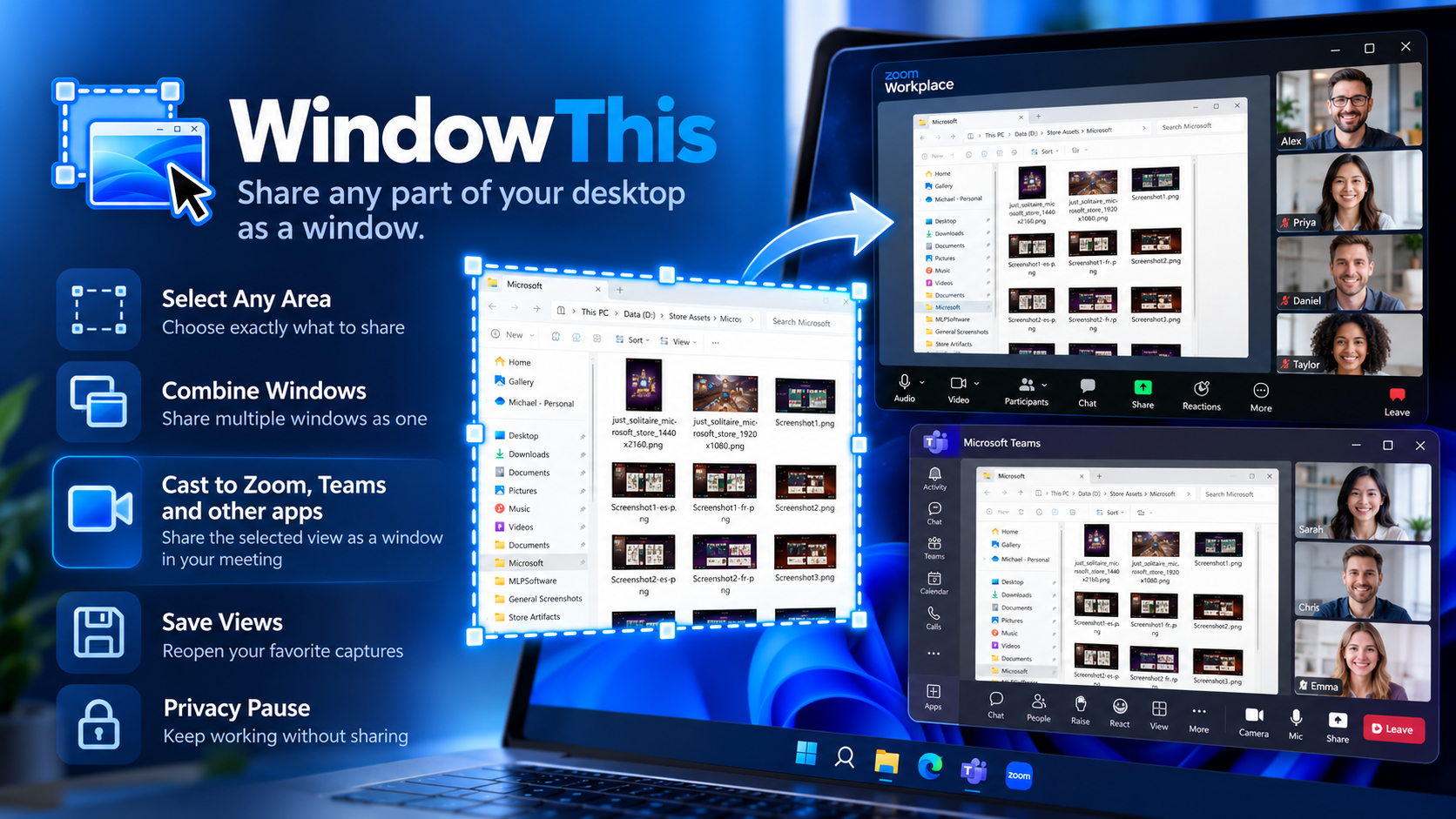 WindowThis — share any desktop view as one live window for Zoom, Teams, and Meet
