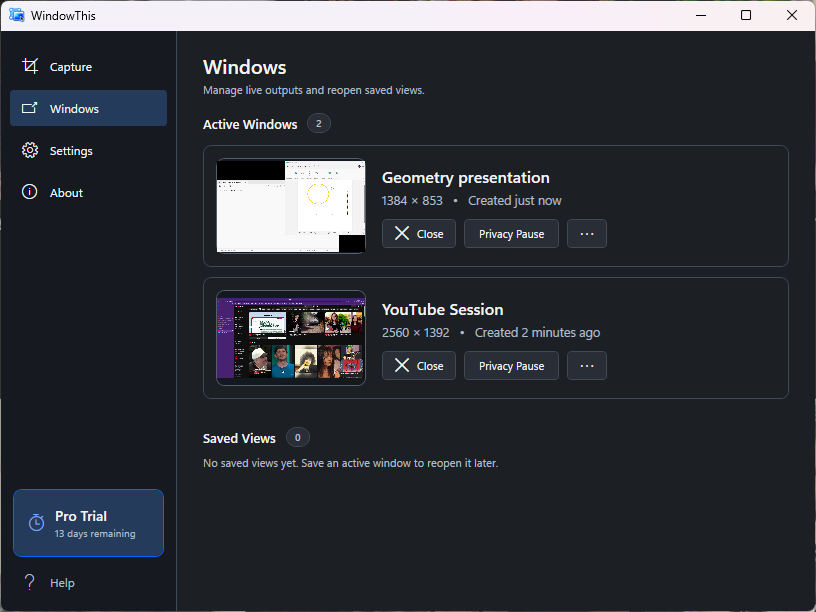 WindowThis Combine Windows — pick multiple application windows to share as one live view